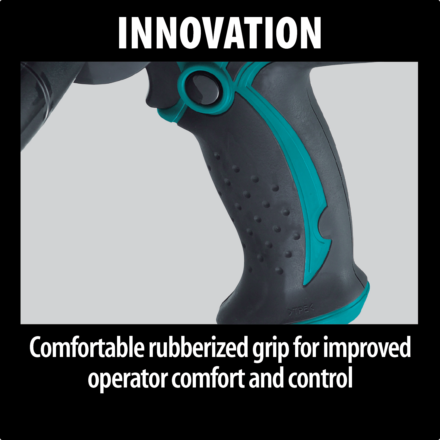 Close-up of the rubberized soft-grip handle on the Makita disc sander for enhanced operator control and comfort.