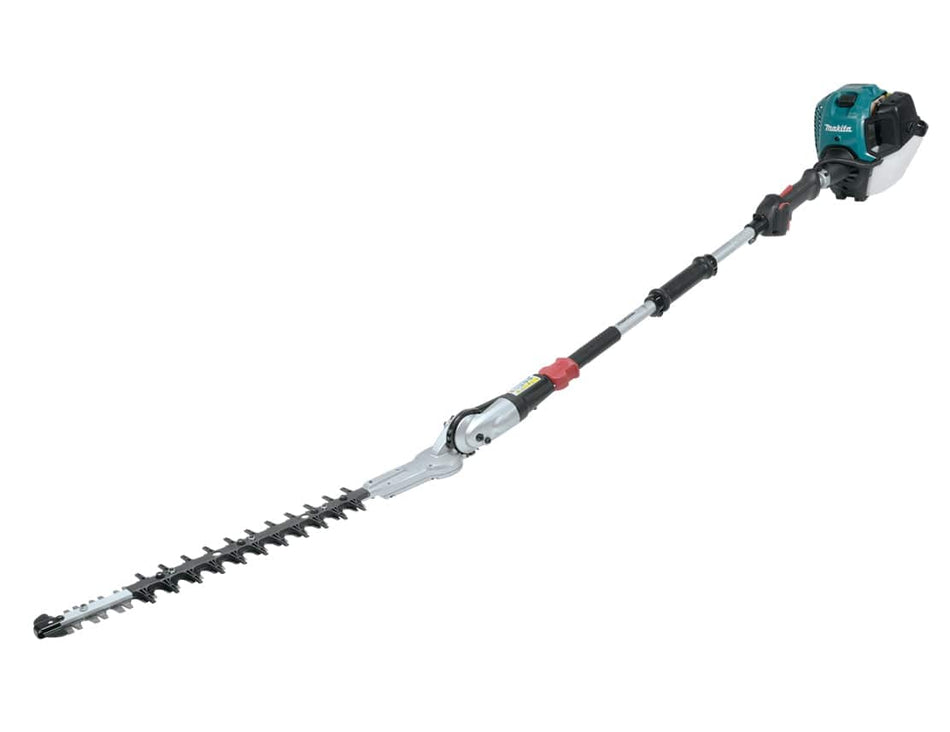 Studio view of the Makita EN4951SH 20-inch articulating hedge trimmer featuring a teal 4-stroke engine, short shaft, and adjustable blade assembly.