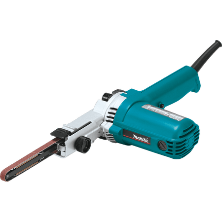 Makita 9032 4.4 Amp 3/8-inch x 21-inch electric belt sander featuring a narrow arm for detail wood and metal grinding.