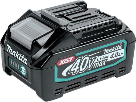A close-up studio photograph of the Makita BL4040 40V Max XGT 4.0Ah lithium-ion battery, featuring a durable impact-resistant shell and a digital communication interface for optimized power delivery.