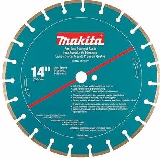 Makita diamond blade with specifications on a white background