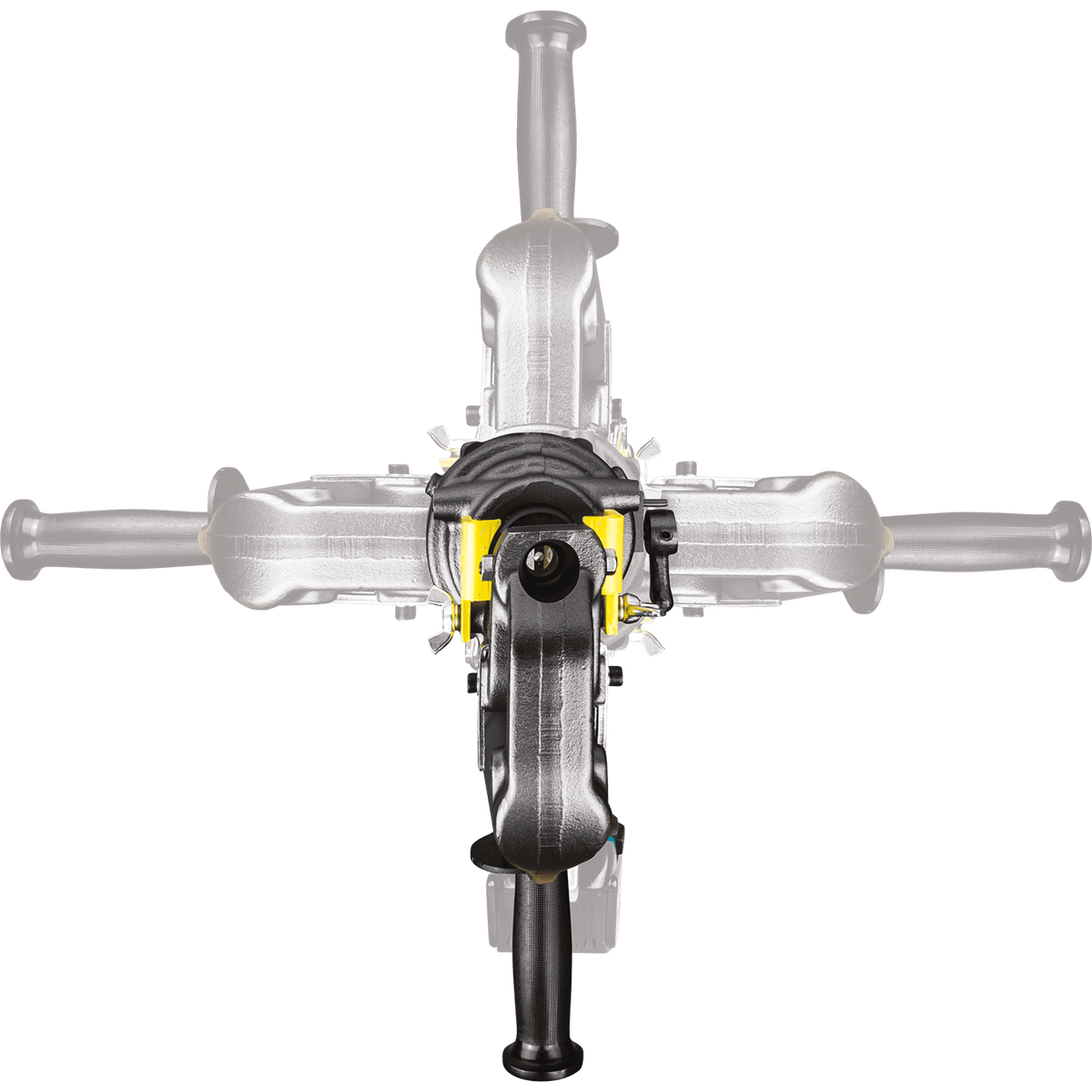 Overhead rotational graphic illustrating the full 360-degree multi-position adjustment of the puncher head.
