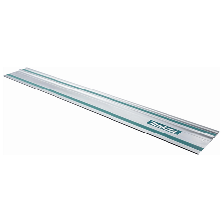 Makita 55-inch anodized aluminum track saw guide rail 194368-5 with non-slip traction strips for straight sheet material ripping.
