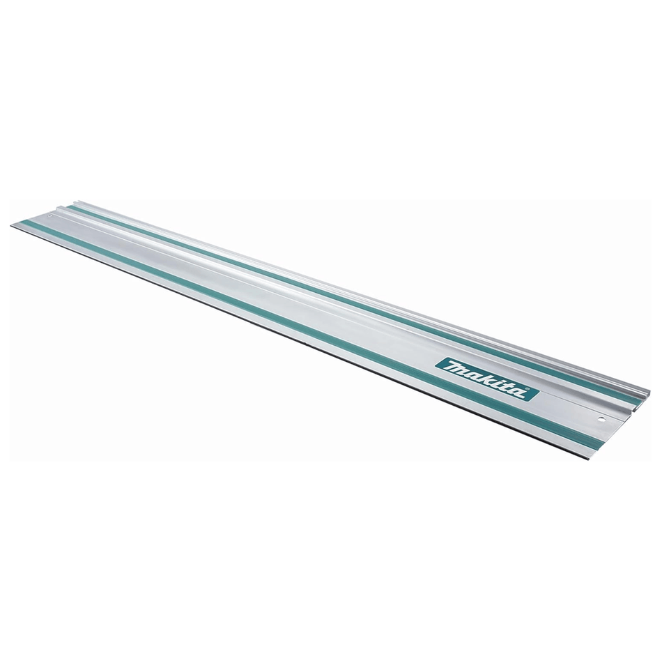 Makita 55-inch anodized aluminum track saw guide rail 194368-5 with non-slip traction strips for straight sheet material ripping.