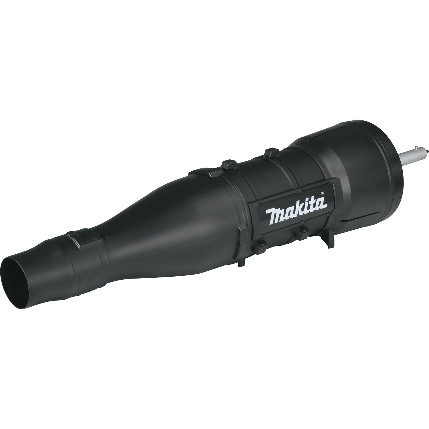 Makita UB401MP blower couple shaft attachment delivers up to 438 CFM air volume and 111 MPH velocity for outdoor jobsite cleanup.