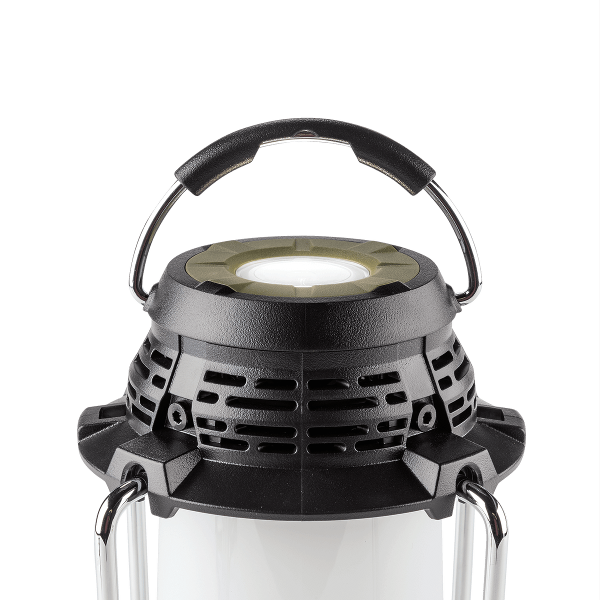 Top-mounted high-luminance LED flashlight dome on the Makita ADRM13 unit delivering directional spot illumination up to 200 lumens.
