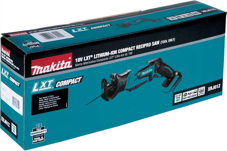 Teal and black retail packaging box for the Makita XRJ01Z 18V LXT Lithium-Ion Cordless Compact Reciprocating Saw bare tool.