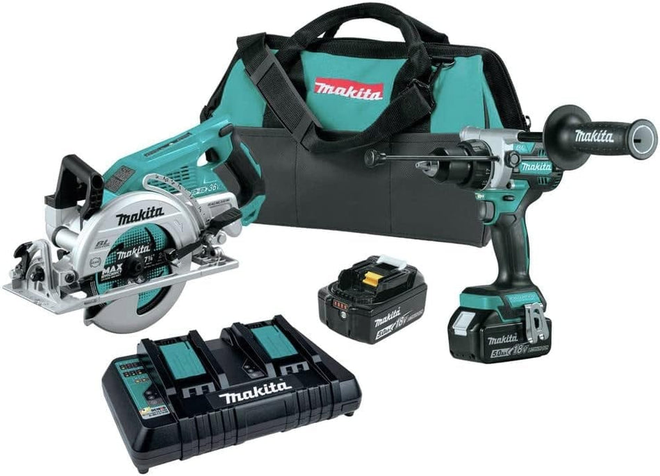 Makita XT289PT 18V LXT Brushless Cordless 2 Piece Combo Kit Hammer Driver Drill and 7-1/4 Inch Circular Saw 5.0Ah Batteries High Torque