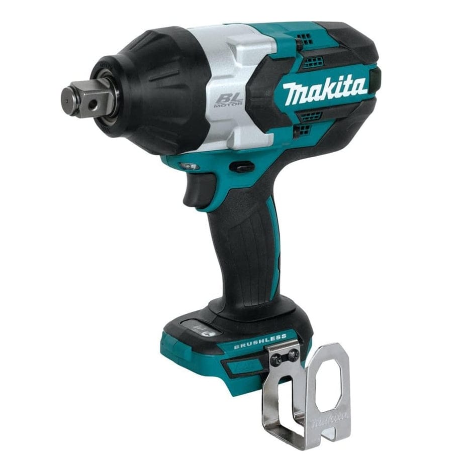 Studio shot of the Makita 18V cordless high torque impact wrench featuring a 3/4 inch square drive, teal body, and black rubberized grip.