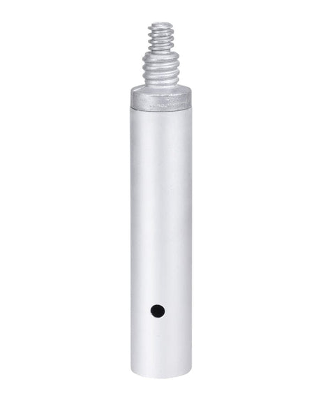 Vertical view of the Marshalltown adapter showing the full length from the push button connector end to the male threaded tip.