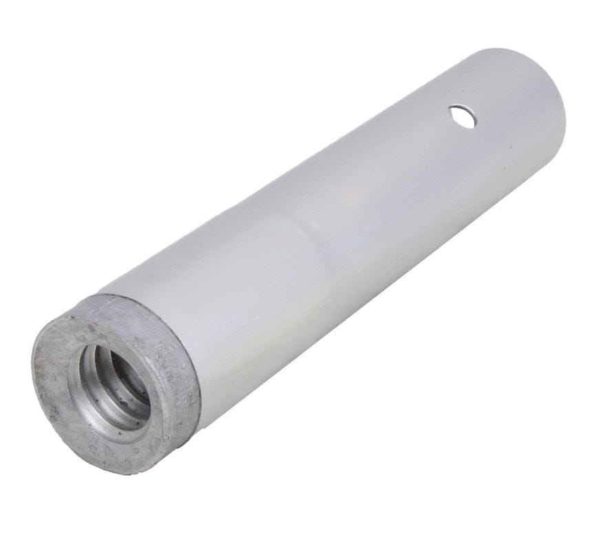 Angled view of the handle adapter focusing on the cast metal base with internal female threads for screw-in handles.