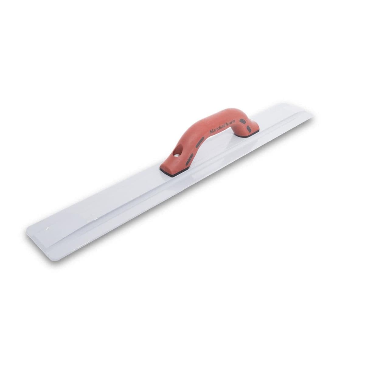 Full view of the Marshalltown 14611 magnesium hand float with beveled ends and red DuraSoft handle.