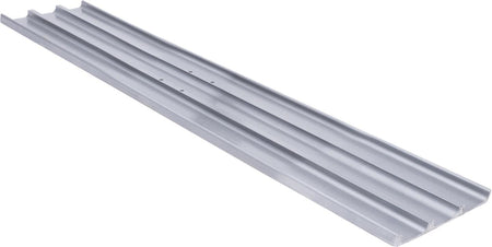 Angled view of the top of the grey magnesium bull float blade showing the reinforced ribs running the length of the tool.