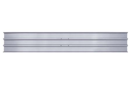 Overhead view of the rectangular bull float blade displaying the 48 inch length, square corners, and reinforcement ribs.