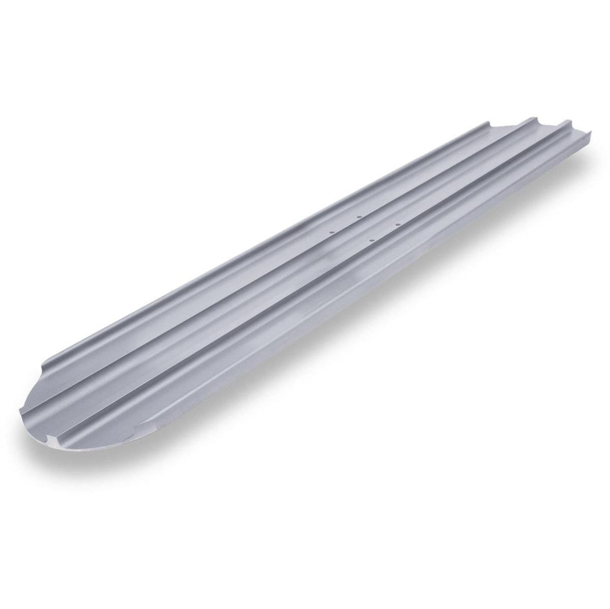 Studio view of the 48 inch magnesium bull float blade featuring rounded ends to prevent gouging and a ribbed top for strength.