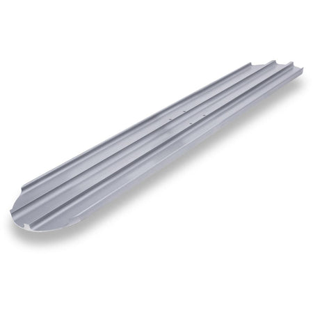 Studio view of the 48 inch magnesium bull float blade featuring rounded ends to prevent gouging and a ribbed top for strength.