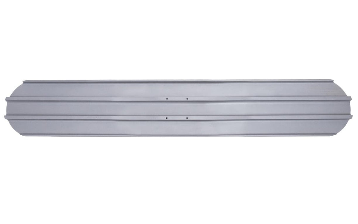 Overhead view of the rectangular bull float blade displaying the 48 inch length, rounded corners, and pre-drilled bracket mounting holes.