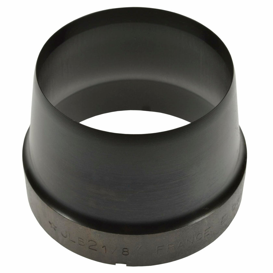 Black cylindrical metal fitting with a flared base and smooth surface, engraved with '+ULB21 1/8 FRANCE' near the bottom. Used in plumbing or automotive systems to connect pipes of different diameters. Made in France.