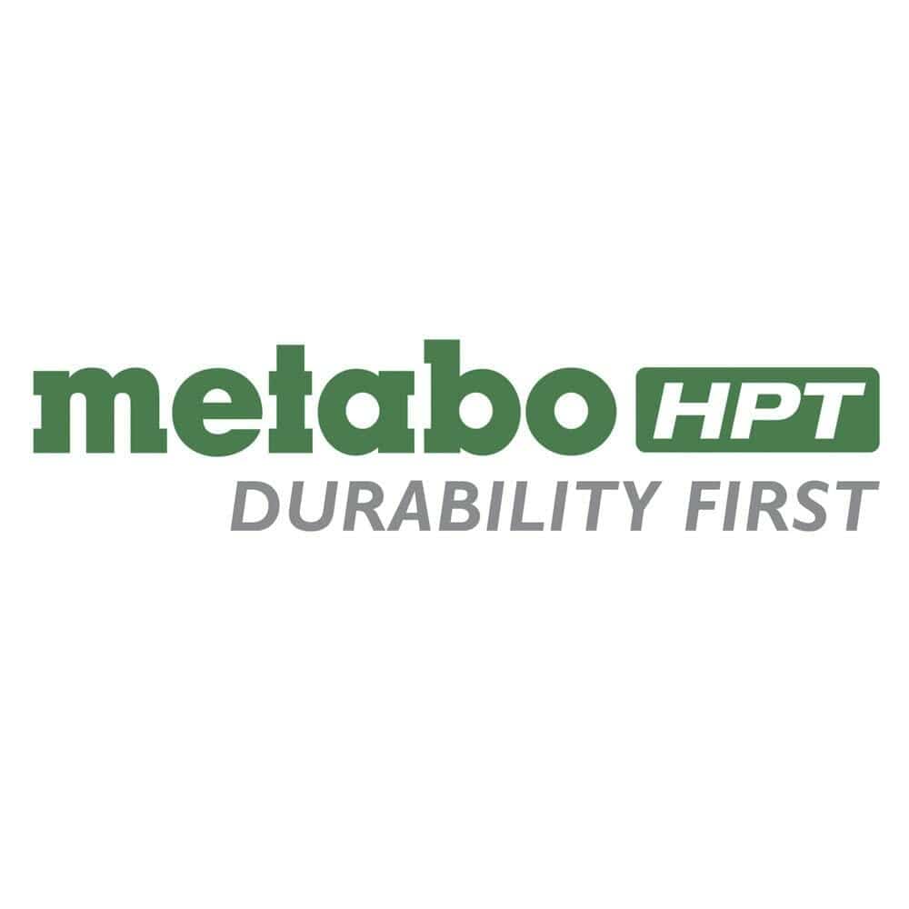 Metabo HPT logo with bold green "metabo" text and white "HPT" letters inside a green rectangle. Tagline "DURABILITY FIRST" appears below in gray uppercase letters. Represents brand identity focused on tool longevity and performance.