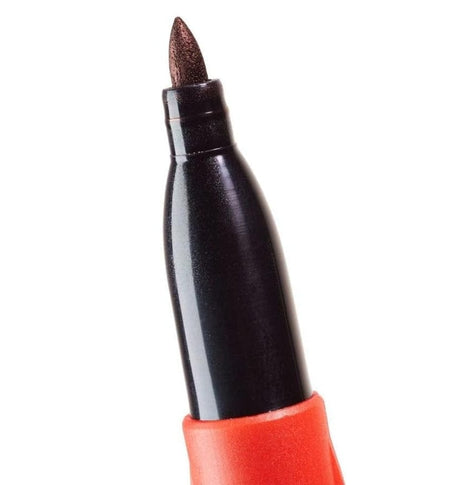 Macro close-up view of the durable black acrylic fine point marker tip highlighting its texture and shape.