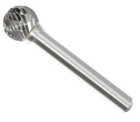 A three-quarter angle studio shot of the Monster Tool SD-1 1/4-inch ball-shaped carbide burr.
