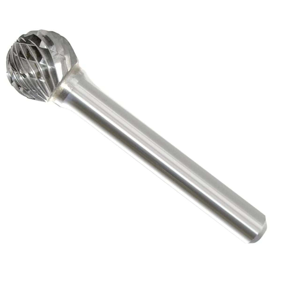 A three-quarter angle studio shot of the Monster Tool SD-1 1/4-inch ball-shaped carbide burr.