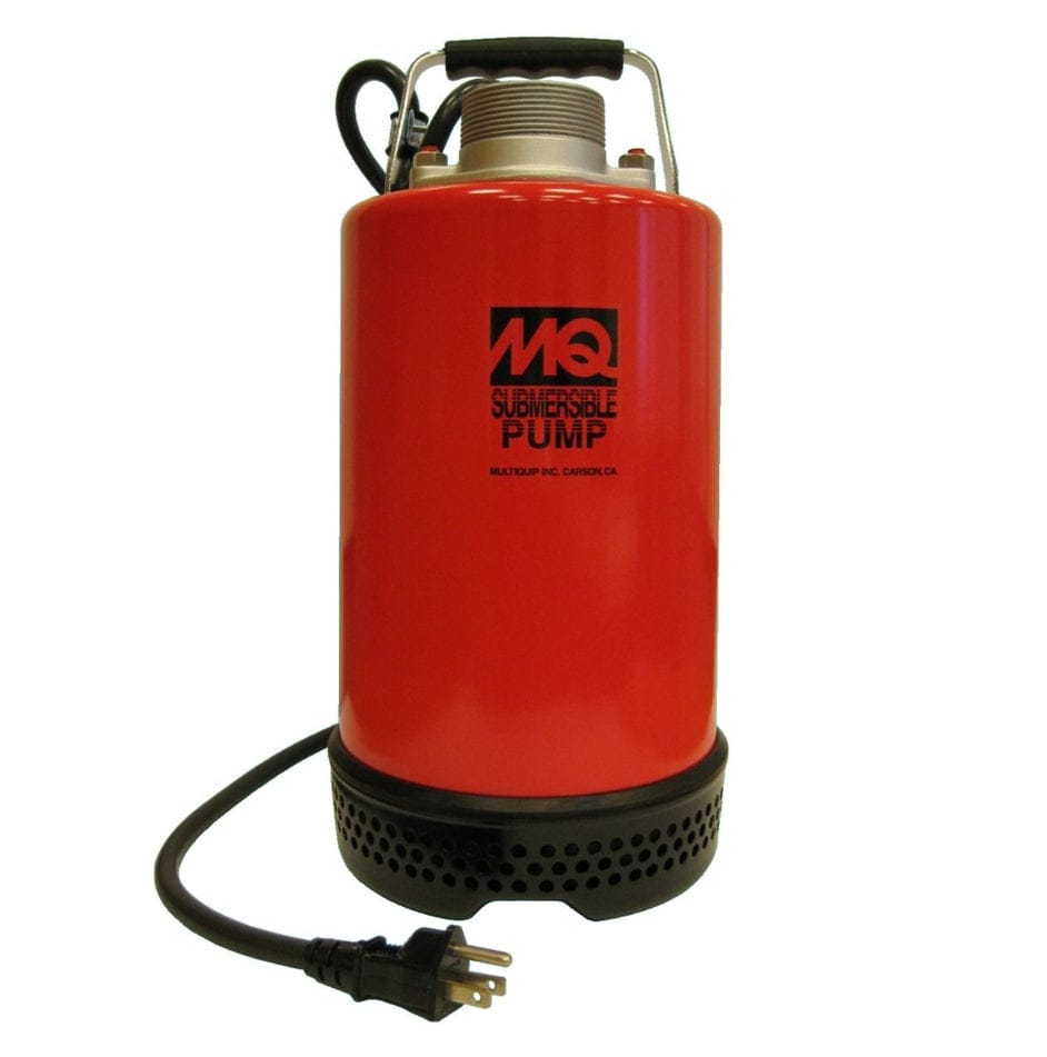 Red submersible pump with visible brand logo on a white background