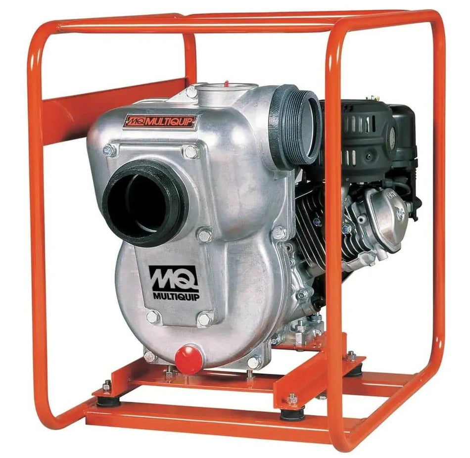 MultiQuip 4 Inch Suction Centrifugal Water Pump QP402H with Honda GX240 engine and cast iron impeller in steel frame