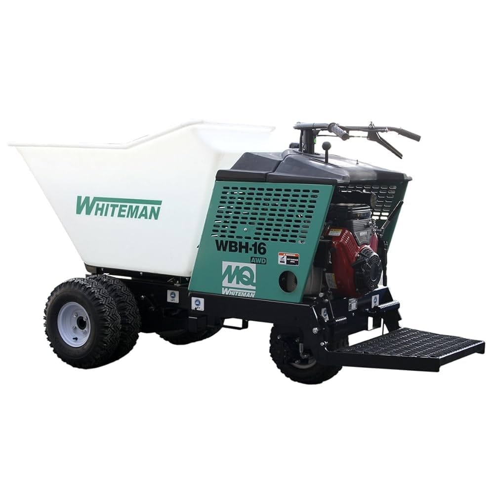 Multiquip WBH-16F concrete buggy with foam-filled tires, Honda GX390 engine, and white poly tub for material transport.