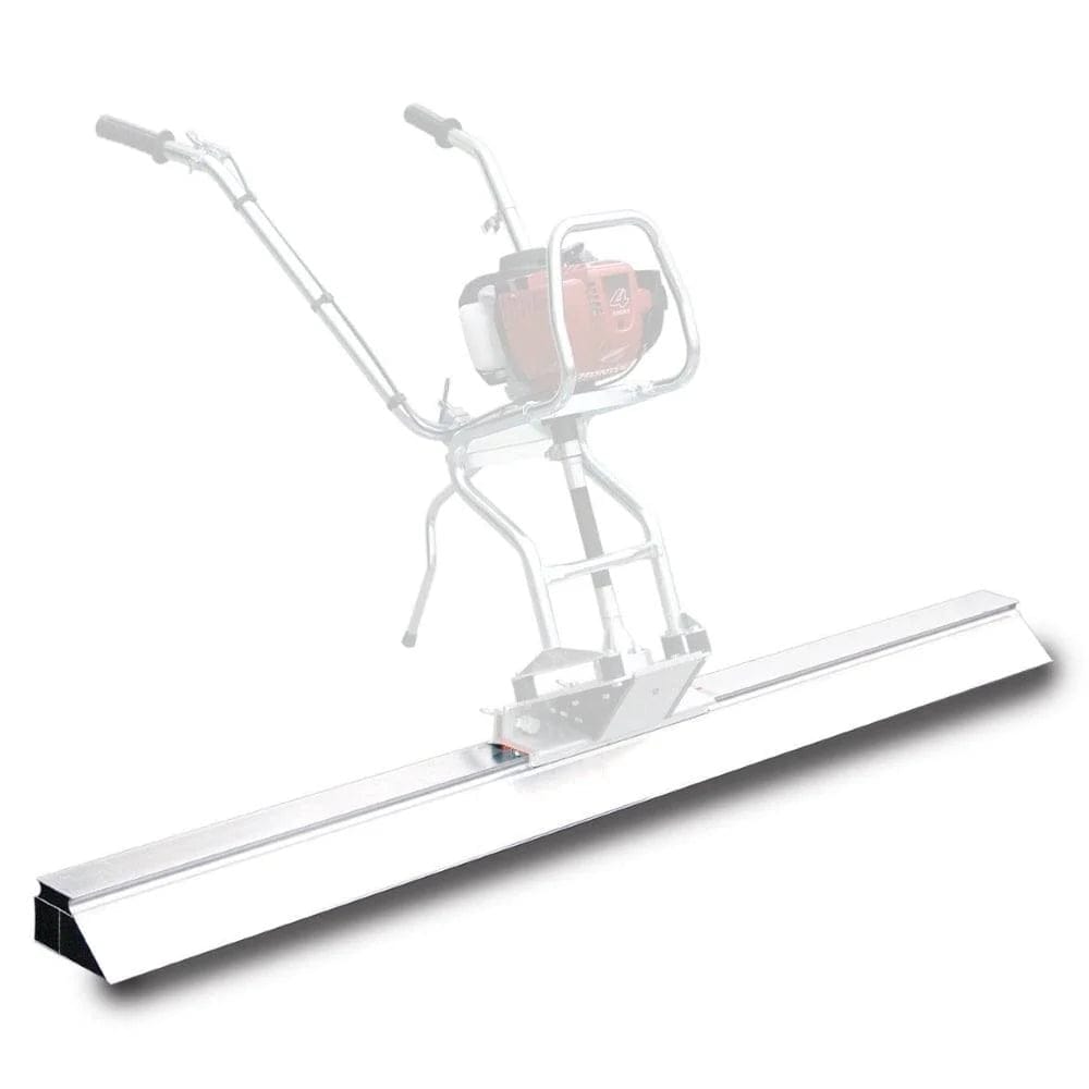 A studio image of the Multiquip DSB16LW 16-foot aluminum screed blade, with the DuoScreed power unit (sold separately) faded in to show attachment.