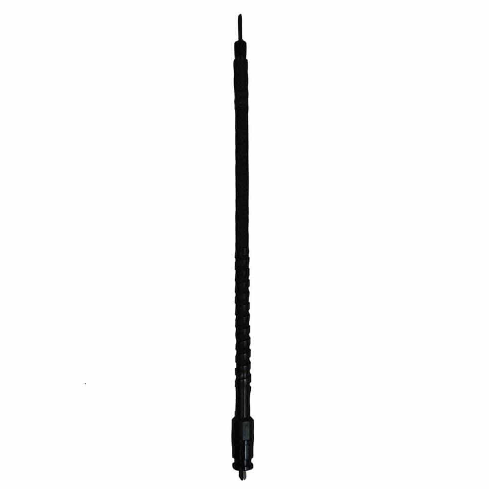 Multiquip 10-foot concrete vibrator flex shaft with black steel-reinforced spiral casing and pointed tip. Designed for high-performance concrete vibration with quick coupler compatibility. Ideal for use with electric motors and vibrator heads on construction sites.