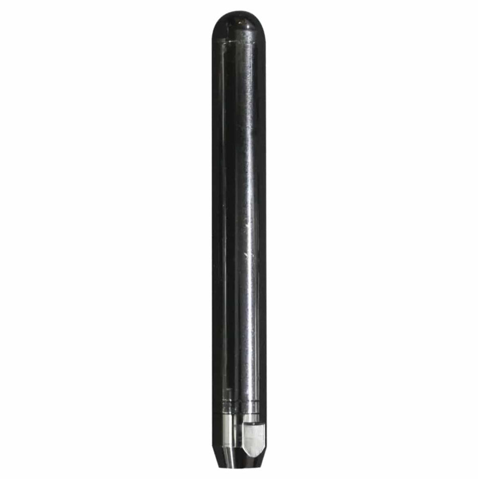 Vertical product view of a single Multiquip 2600HD - Vibrator Head 2-5/8 inch concrete vibrator head isolated against a plain white background, showing its long cylindrical steel shell body, case-hardened round pencil tip at the top, and threaded core shaft coupling connection at the bottom base.