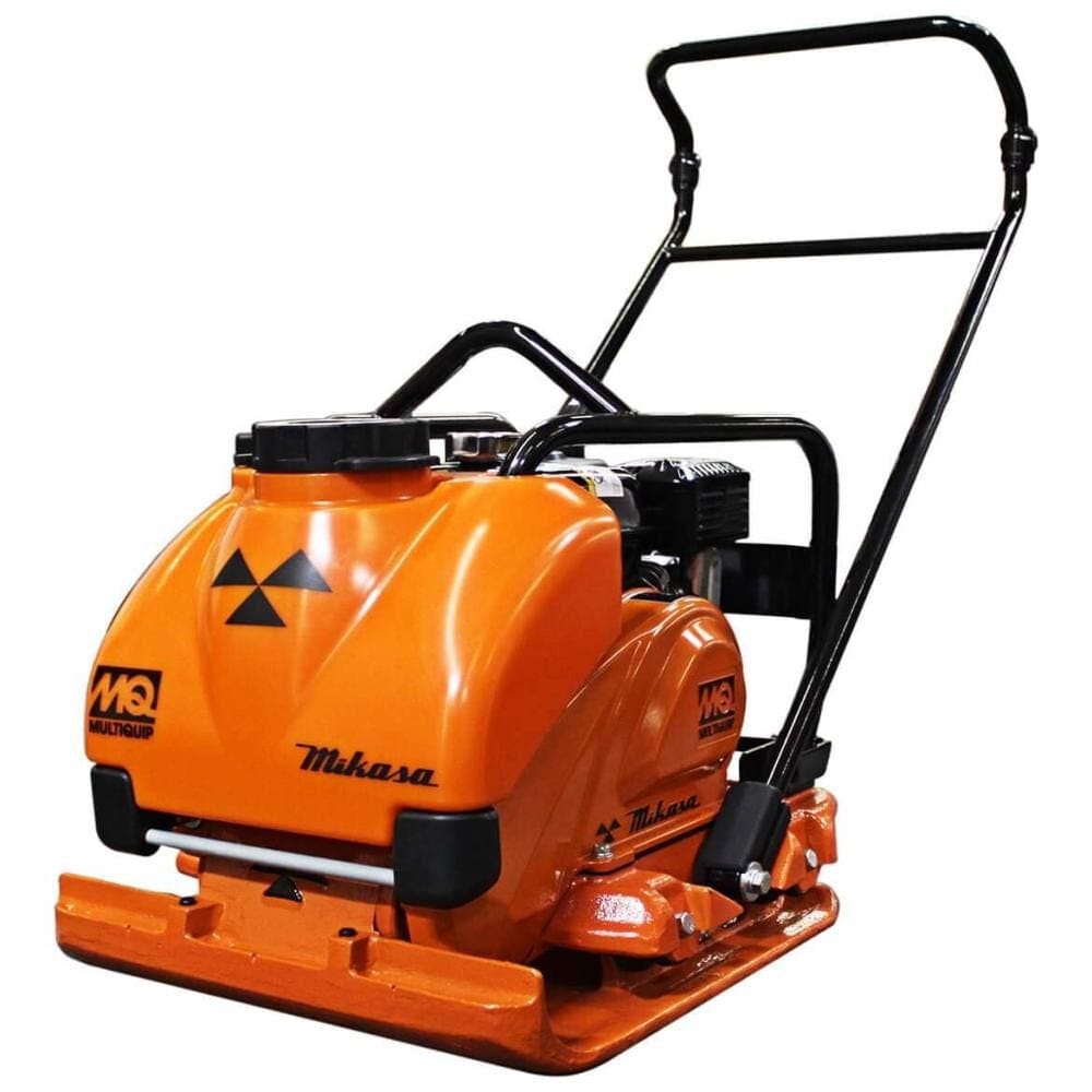 Multiquip MVC88VTHW Honda GX160 Plate Compactor with a water tank, in orange color, with a width of 20 inches.