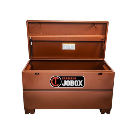 Open Crescent JOBOX chest with interior shelf and reinforced corners for secure equipment storage.
