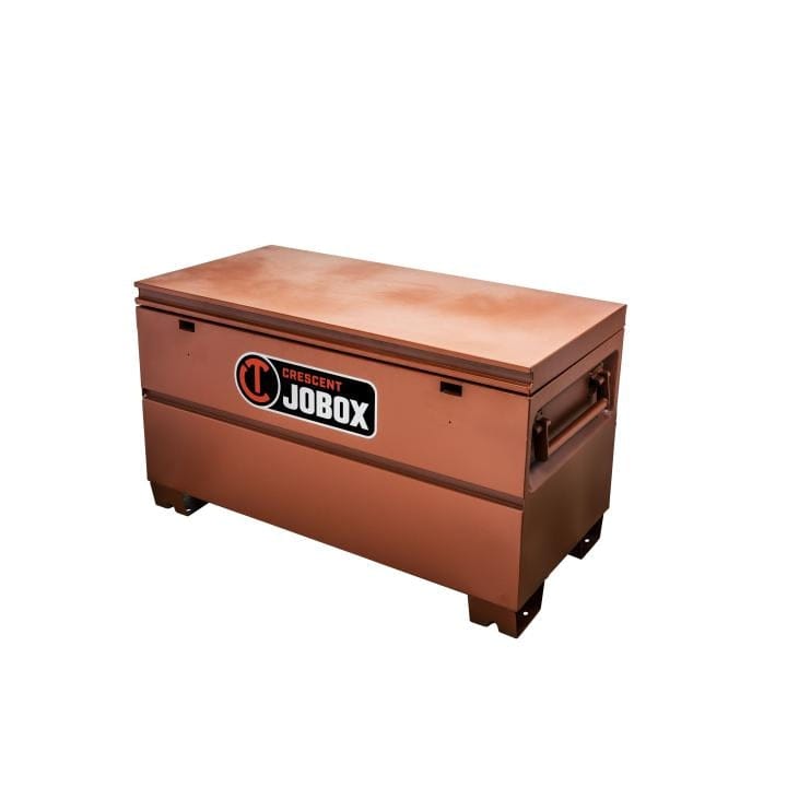 Closed Crescent JOBOX chest with side handles and raised legs, built for industrial-grade tool storage.