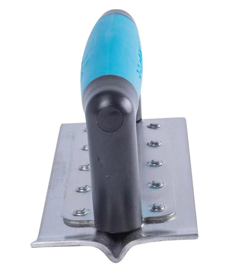 Rear profile view of the groover highlighting the ergonomic soft grip handle and the stainless steel blade construction.