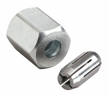 A high-precision Rotozip CT125 replacement collet and matching nut set featuring durable metal construction designed to securely hold 1/8-inch ZipBits and rotary tool accessories.
