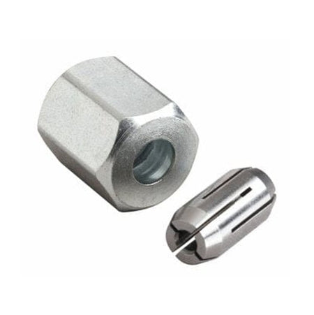 A high-precision Rotozip CT125 replacement collet and matching nut set featuring durable metal construction designed to securely hold 1/8-inch ZipBits and rotary tool accessories.