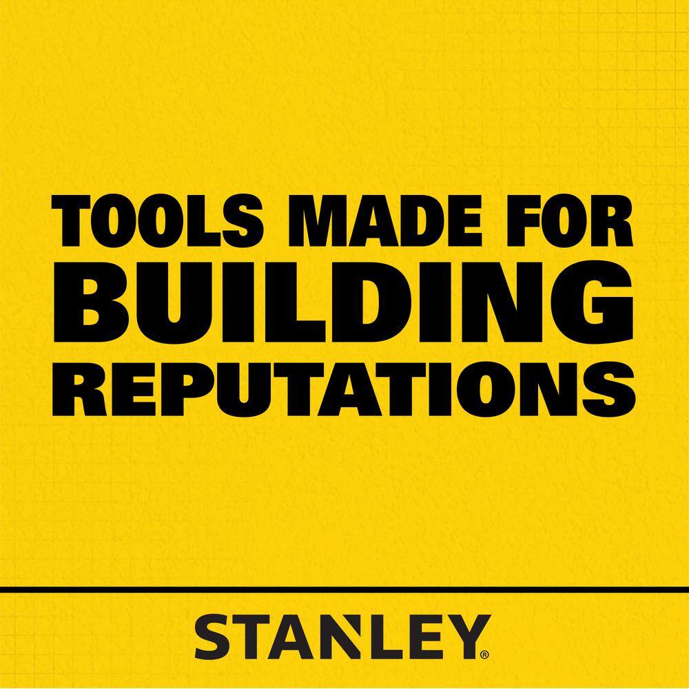 STANLEY commercial brand marketing graphic with bold black text reading Tools Made For Building Reputations set against a solid yellow background canvas.