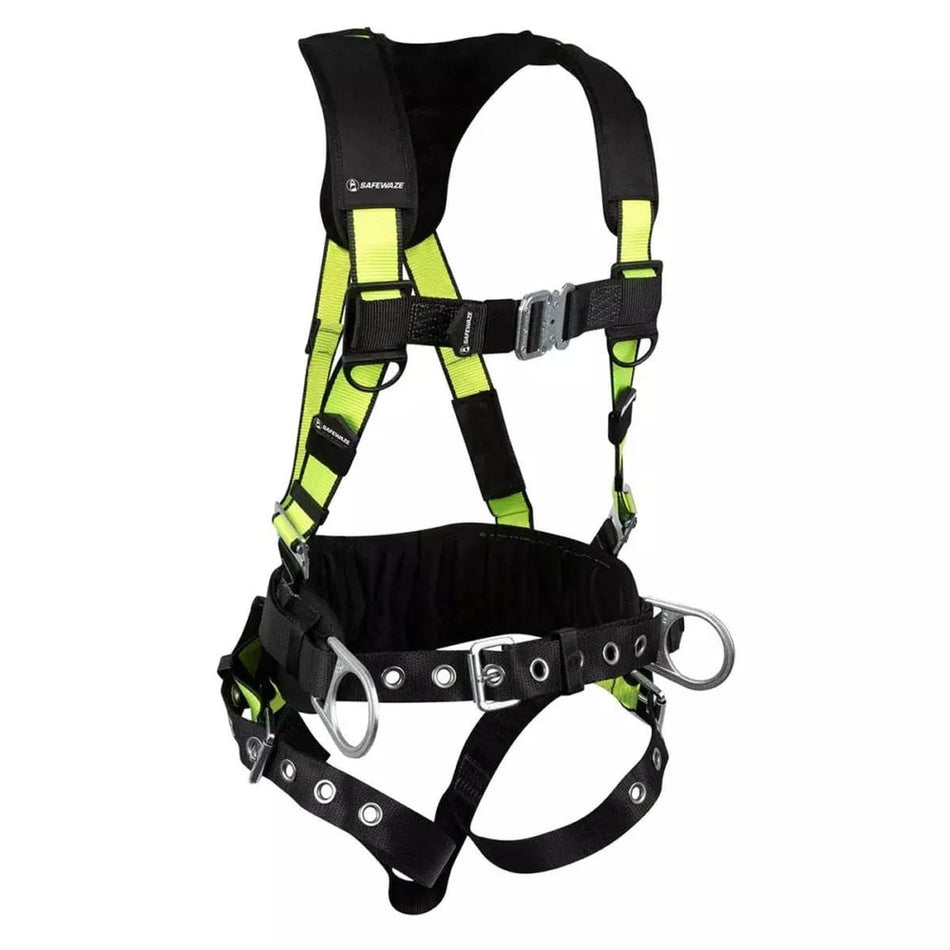Safewaze Construction Harness FS170-QC Standard Capacity Fall Protection (3 D-Rings Quick Connect Chest Tongue Buckle Legs Structural Safety Elevation)