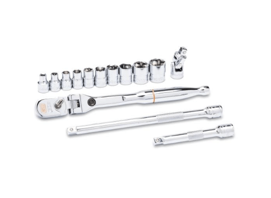 14 Piece 1/4" Drive 120XP Locking Flex Head Ratchet and 6 Point SAE Stubby Socket Mechanics Tool Set on a white background