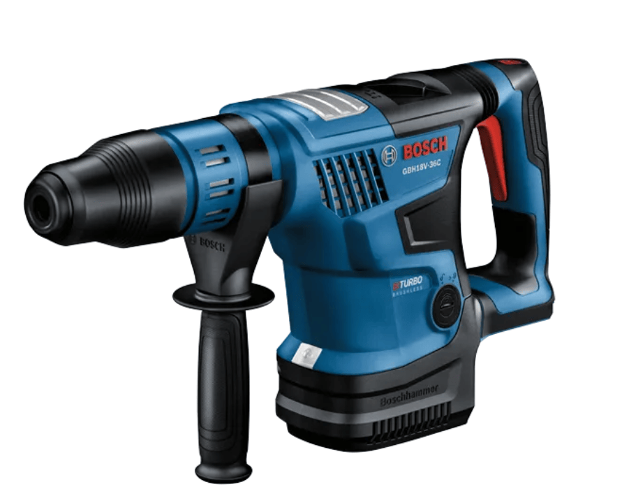 Bosch GRIN 20V-36V cordless hammer drill in blue and black with a red Bosch logo, shown on a plain white background.