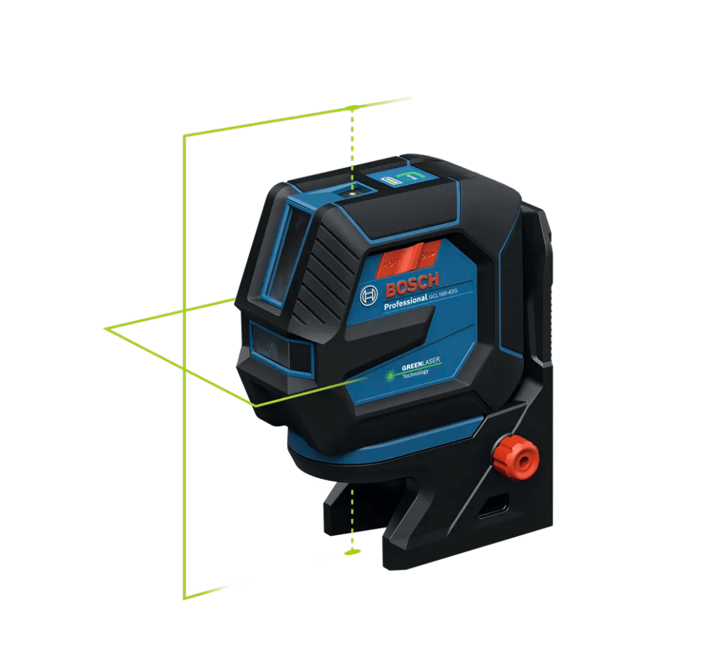 Bosch laser level professional shown on a white background with green projection lines indicating laser beams.