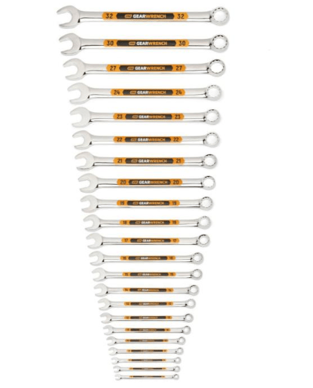 22 Piece 12 Point Metric Hi-Viz Long Pattern Combination Wrench Set on a white background