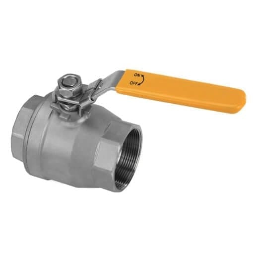 Ball valve with yellow handle on a white background