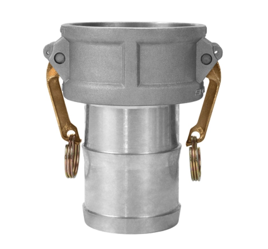 SealFast 4" Aluminum Female Coupler x Shank Cam & Groove Coupling with Buna-N gasket, industrial hose fitting.