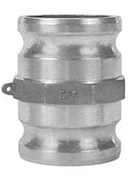 Seal Fast aluminum cam and groove Type SA spool adapter with dual male ends. The cylindrical fitting features a grooved body and engraved “DPC” marking, designed for secure hose-to-hose connections in fluid transfer systems. Built for leak-resistant performance in industrial, agricultural, and municipal applications.