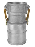 Aluminum camlock coupling with two locking arms and a hose shank adapter. This Type CR reducing cam & groove fitting is designed to connect hoses of different diameters—specifically 3" to 2" or 2" to 1"—in industrial fluid transfer systems. The durable metal body is built for quick, secure connections in agricultural, chemical, and construction applications.