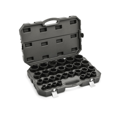  This image shows a Gearwrench 3/4 in. Drive Metric 6-Point Standard Impact Socket Set with Storage Case (26-Piece).