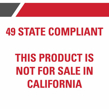 Graphic with text stating 49 State Compliant This Product Is Not For Sale In California in red and white.